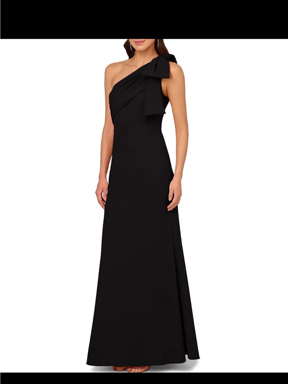 Adrianna Papell One-Shoulder Black Gown with Shoulder Bow